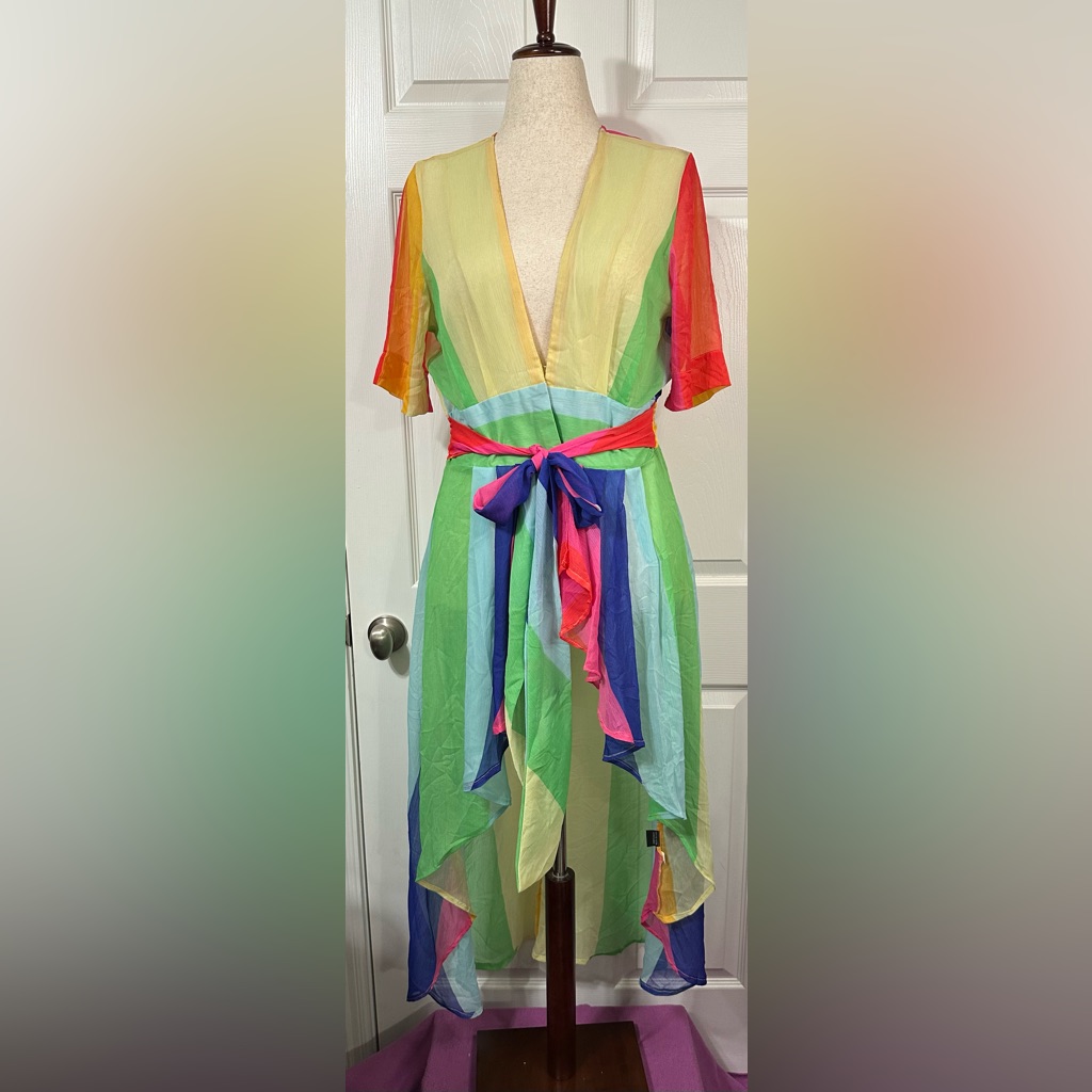 Rainbow Sheer Wrap Swim Cover-Up Dress - Multicolor
